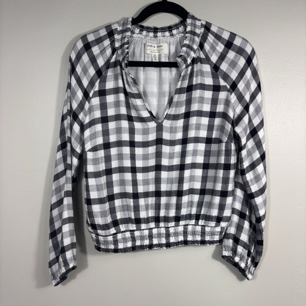 Anthropologie Cloth & Stone Size XS Sara Plaid Blouse Top Shirt - EUC